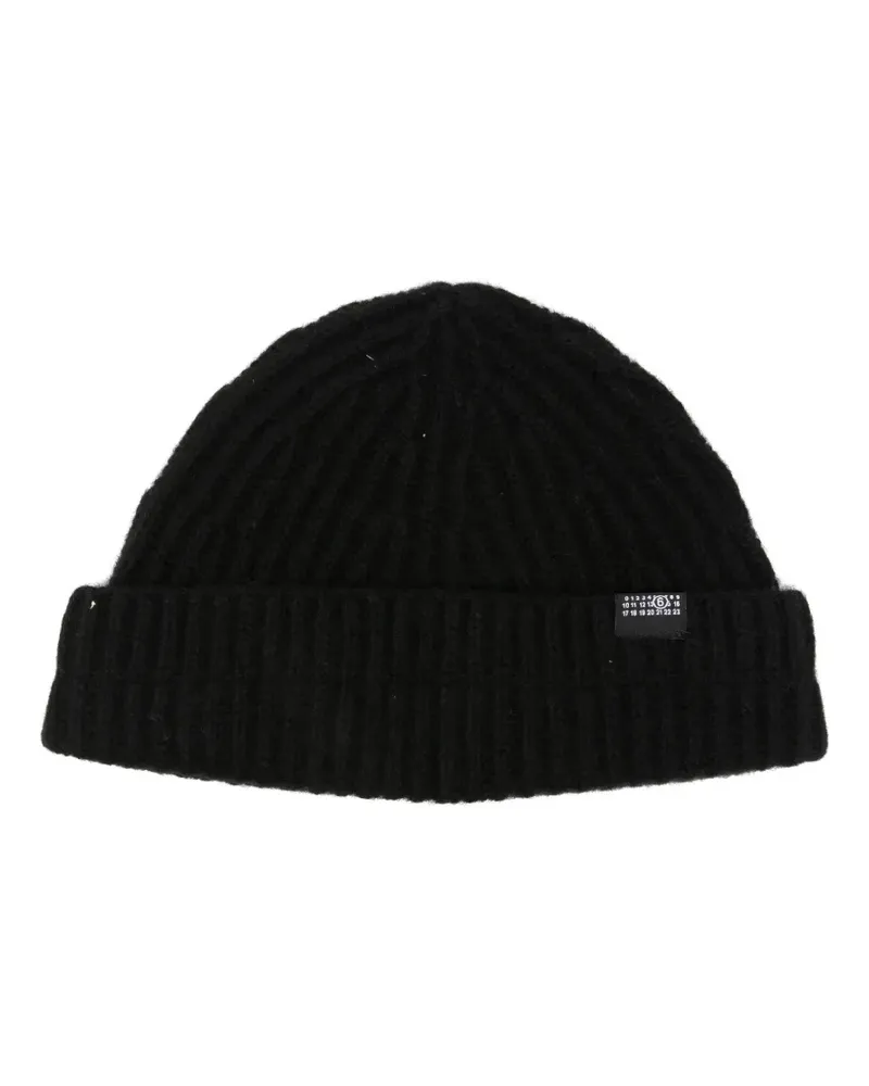 Maison Margiela ribbed-knit logo-patch beanie hat - Schwarz Schwarz