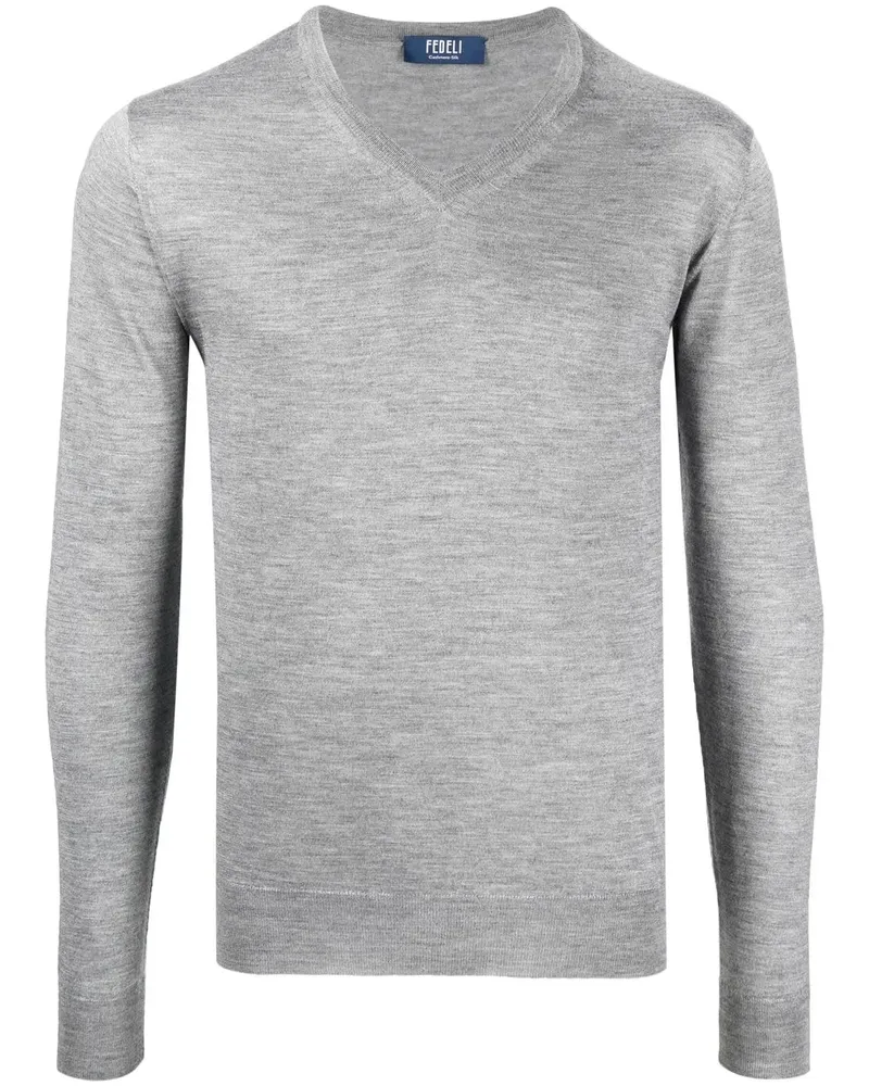 Fedeli Fein gestrickter Pullover mit V-Ausschnitt - Grau Grau