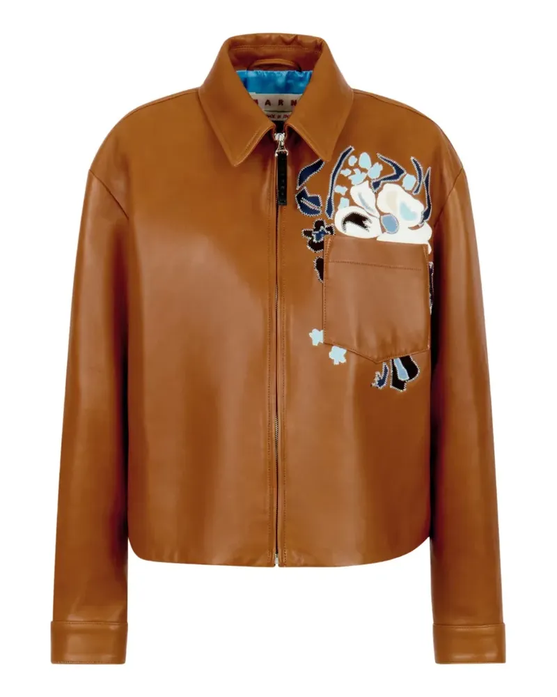 Marni Hemdjacke mit Blumen-Intarsie - Braun Braun