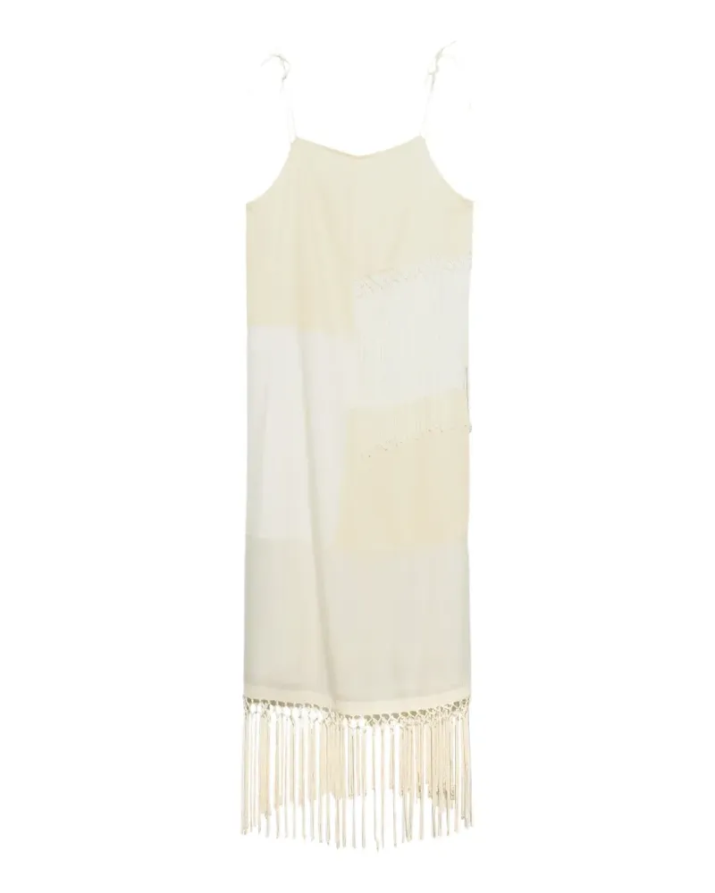 BIMBA Y LOLA Cremefarbenes Patchwork-Kleid mit Fransen - Nude Nude