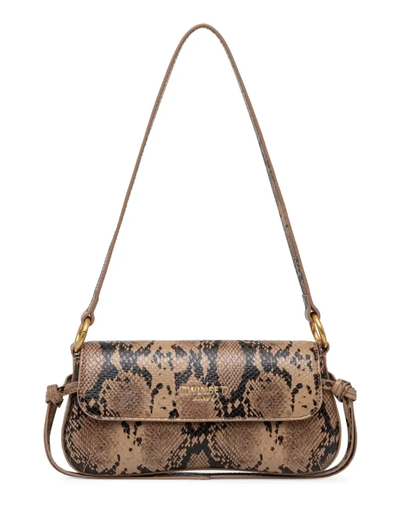 Twin-Set Schultertasche mit Schlangen-Effekt - Nude Nude
