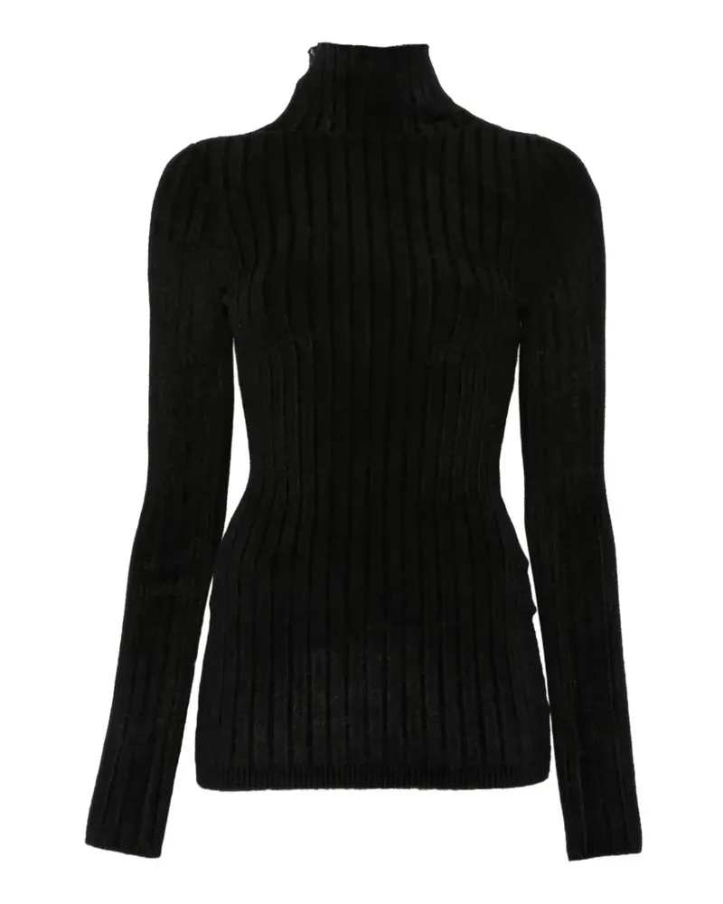 SPORTMAX Gerippter Rollkragenpullover - Schwarz Schwarz
