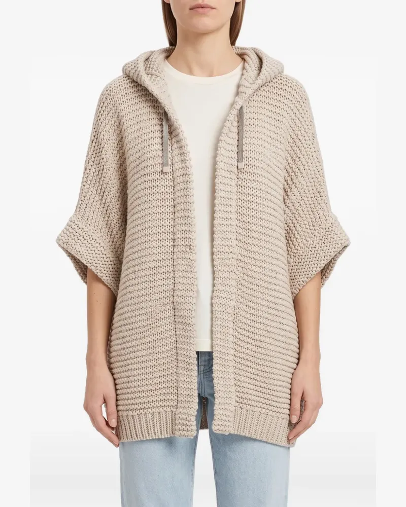 Brunello Cucinelli chunky-knit short-sleeve cardigan - Nude Nude