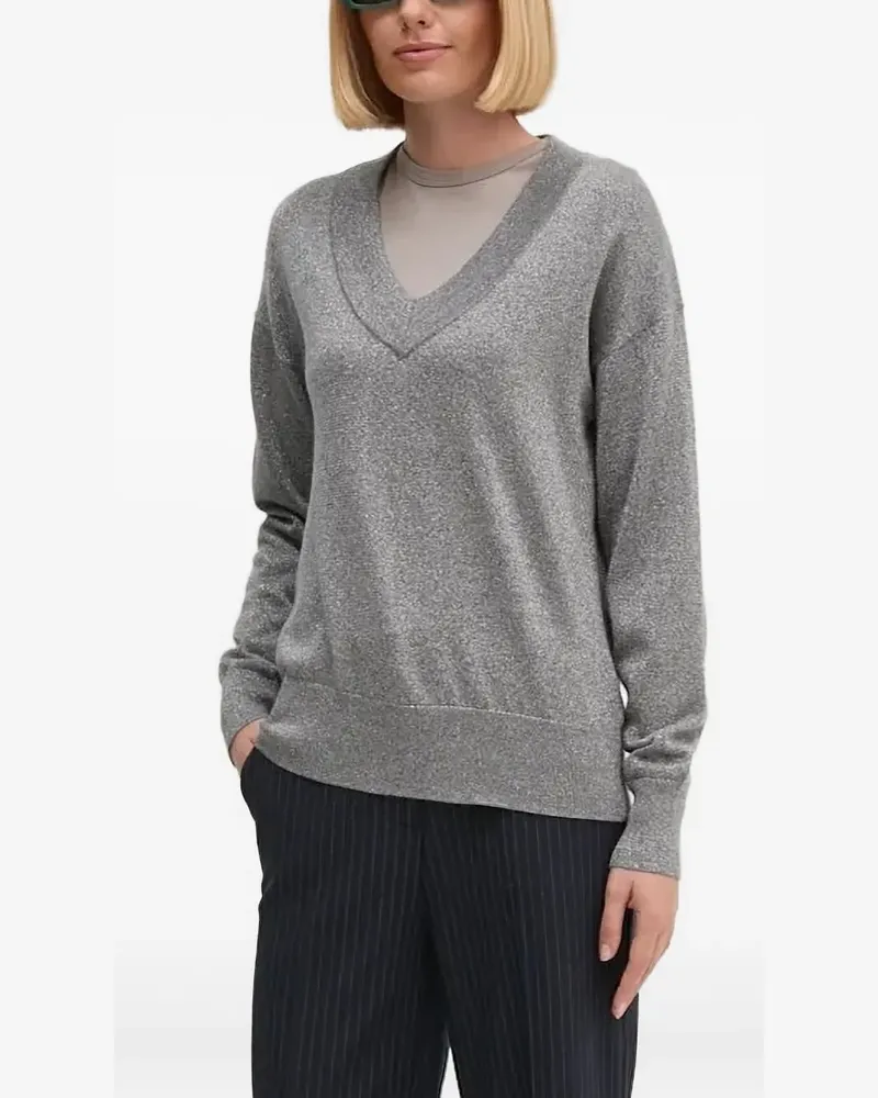 JOOP! Pullover im Metallic-Look mit V-Ausschnitt - Grau Grau