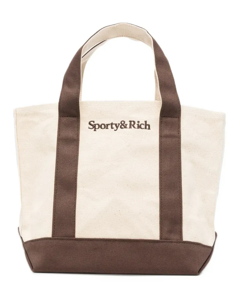 SPORTY & RICH mini logo-embroidered tote bag - Nude Nude