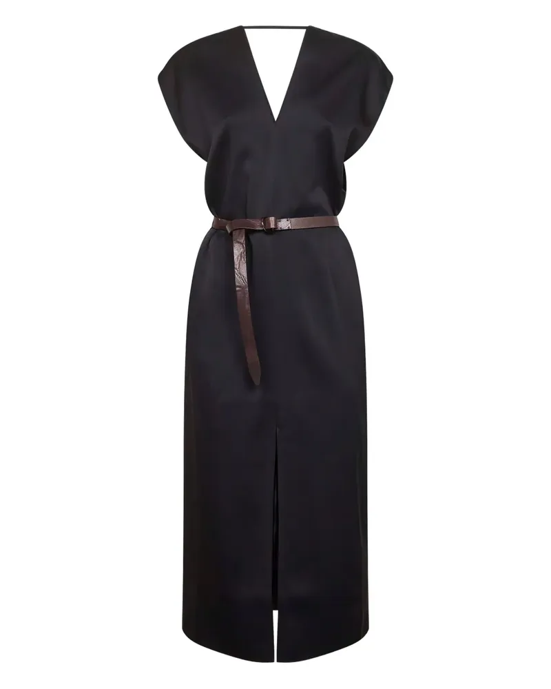 Brunello Cucinelli Midikleid mit V-Ausschnitt - Schwarz Schwarz