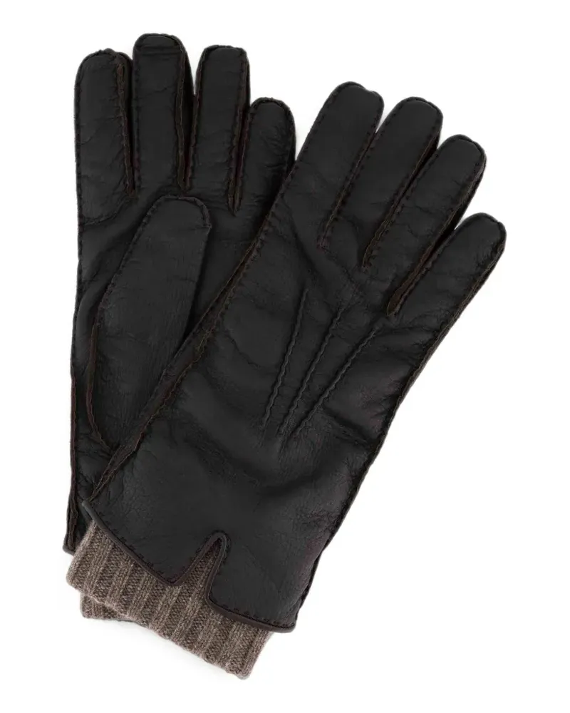 Fedeli Gerippte Handschuhe mit Lederborte - Braun Braun