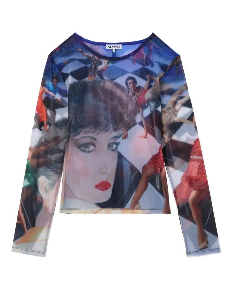 SUNNEI Semi-transparentes Oberteil mit Brigitte-Print - Blau Blau