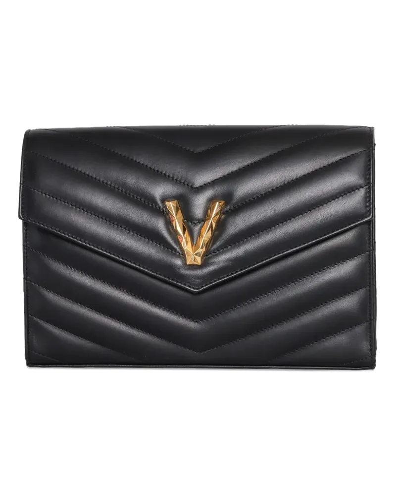 Via Roma 15 Gesteppte Schultertasche mit Logo-Schild - Schwarz Schwarz