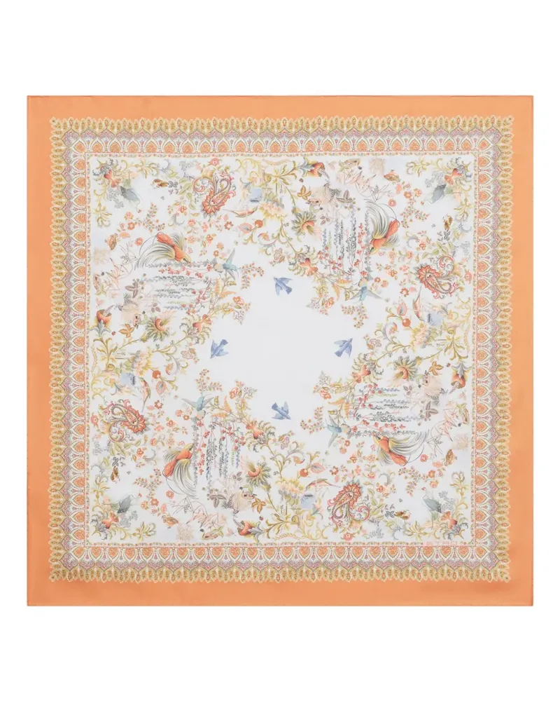 Etro flora-fauna motif silk scarf - Weiß Weiß