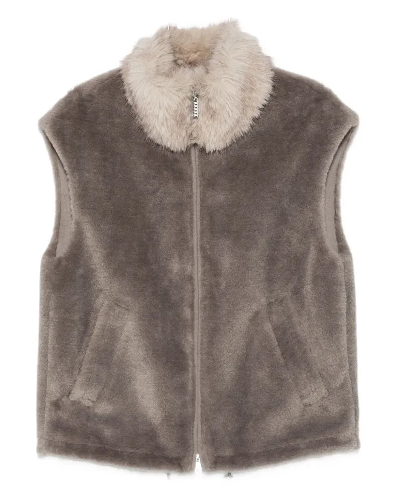 Marc Cain Reißverschluss-Weste mit Pelzkragen - Grau Grau
