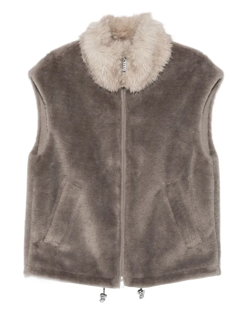 Marc Cain fur-collar zip-up gilet - Grau Grau