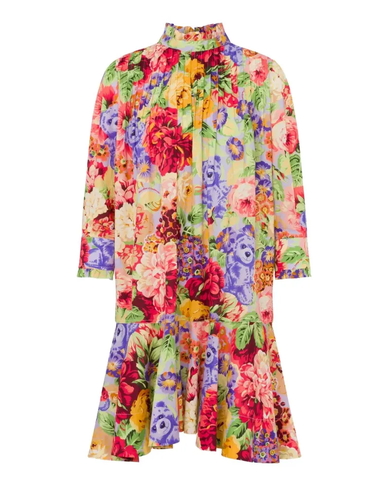 Moschino Gerüschtes Minikleid mit Blumen-Print - Rot Rot