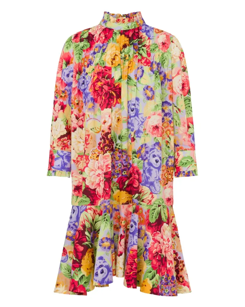 Moschino Gerüschtes Minikleid mit Blumen-Print - Rot Rot