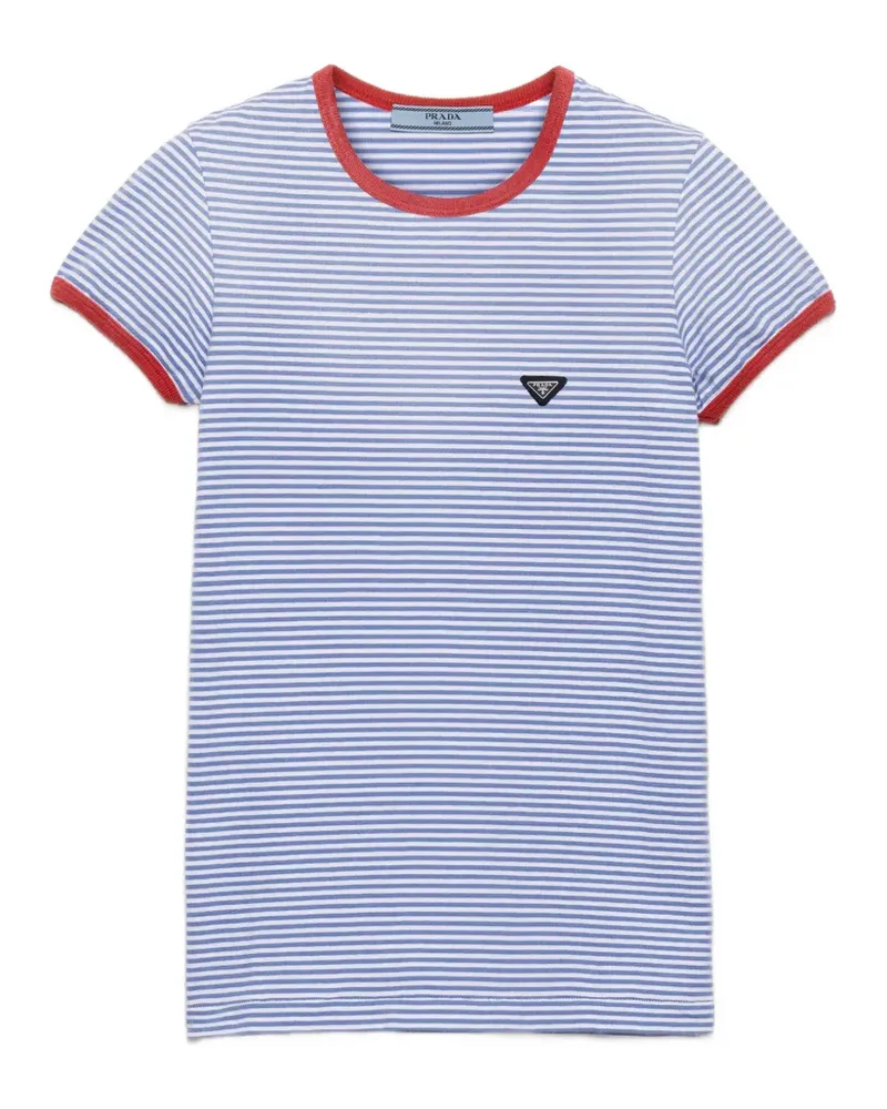 Prada Gestreiftes Oberteil mit Logo - Blau Blau