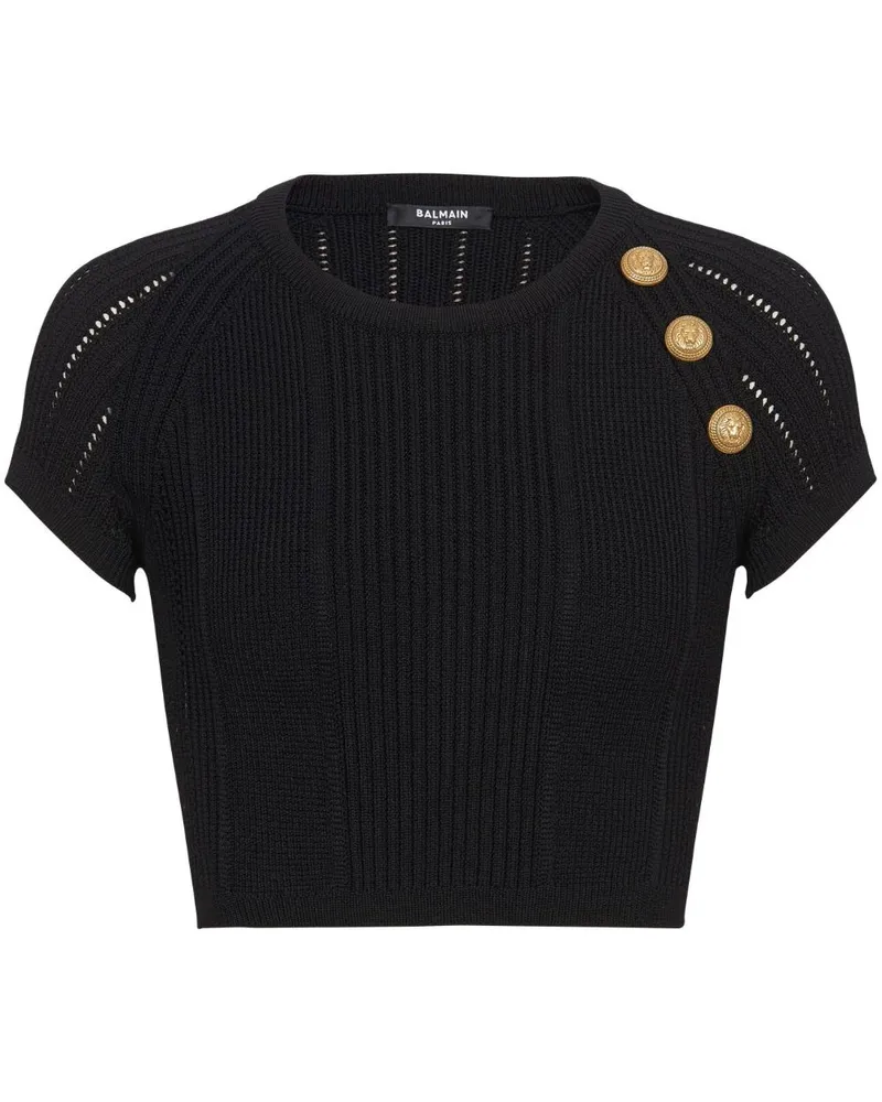 Balmain Gestricktes 3-Button Cropped-Top - Schwarz Schwarz