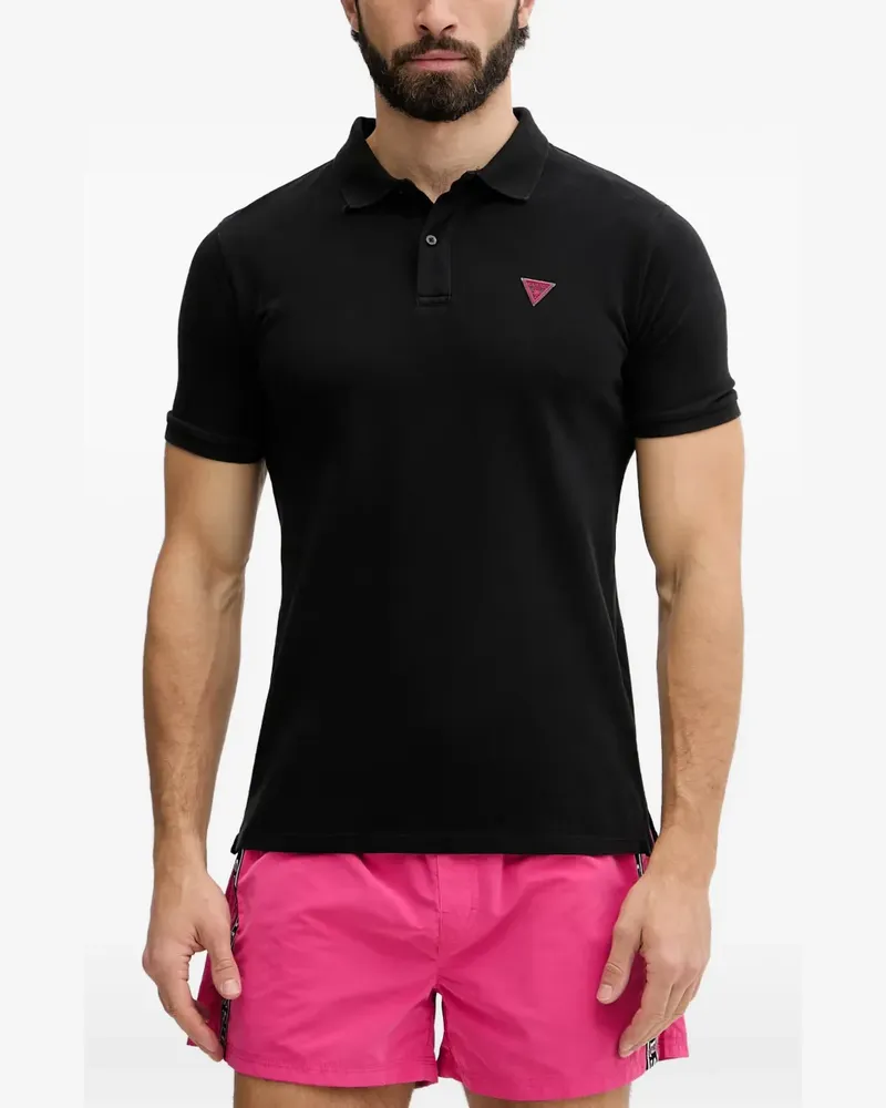 Guess logo-patch piqué polo shirt - Schwarz Schwarz