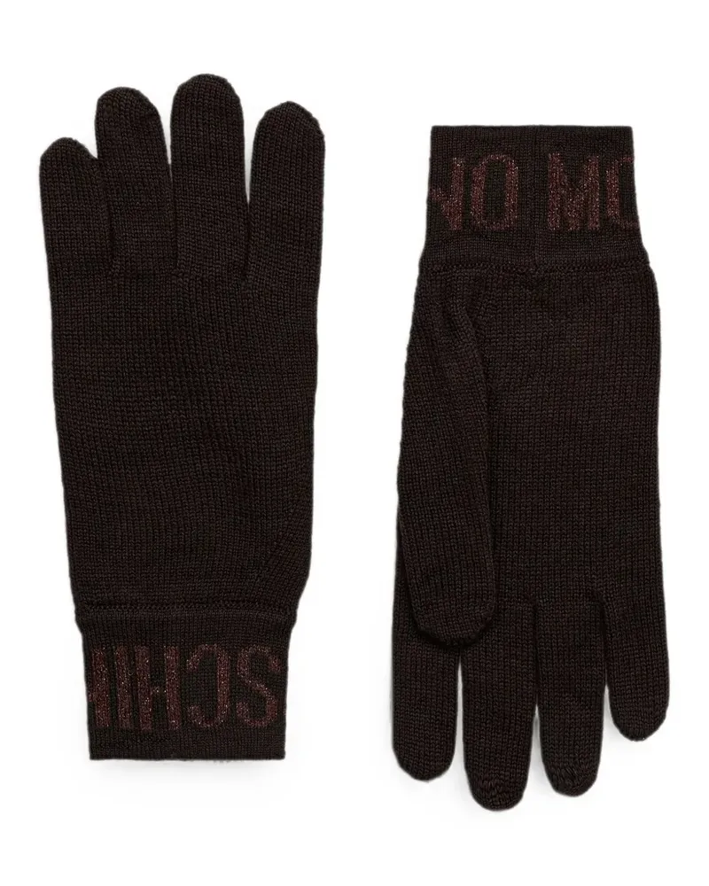 Moschino Gerippte Handschuhe mit Logo-Strick - Braun Braun