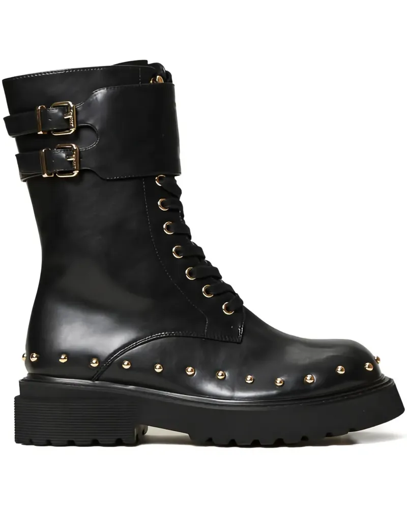 Twin-Set Schnürstiefel im Military-Look mit Schnalle - Schwarz Schwarz