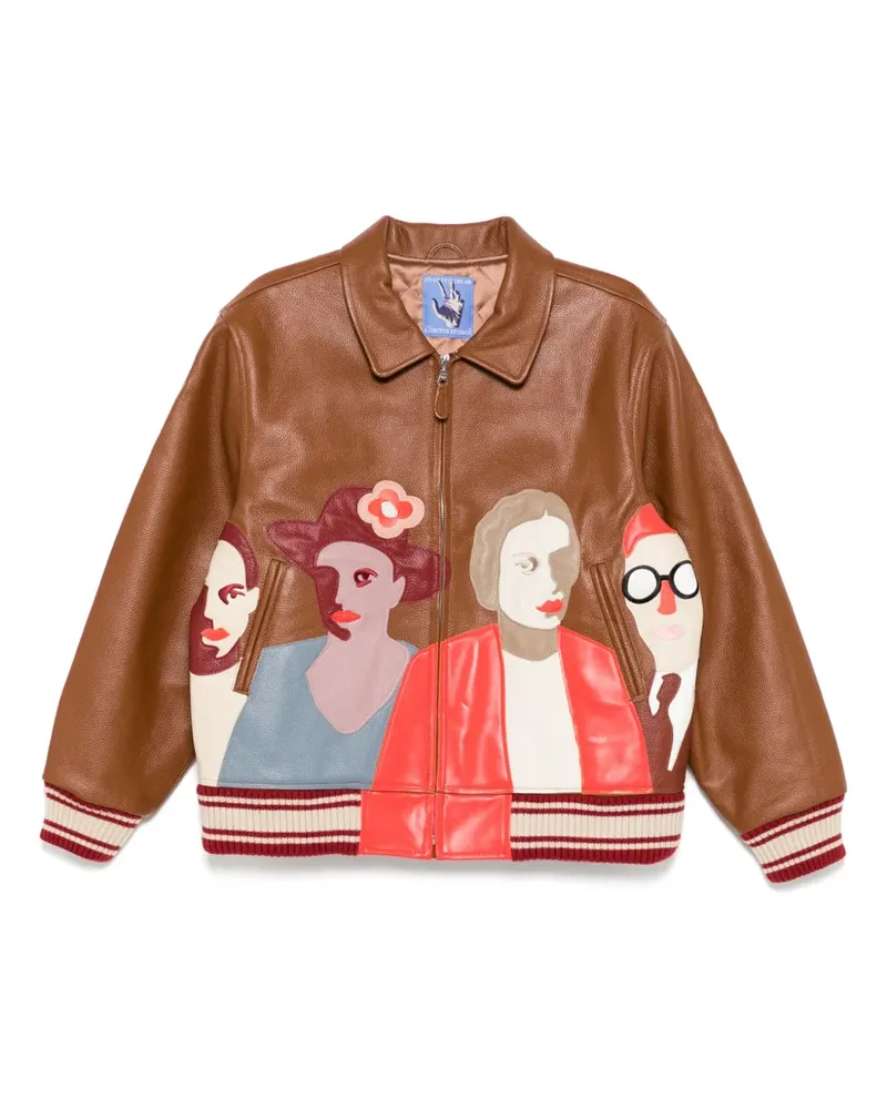 KidSuper Patchwork Portrait Lederjacke - Braun Braun