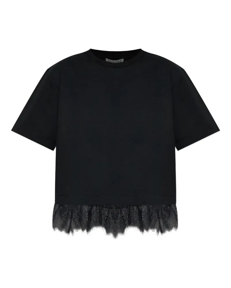 MUNTHE Rach T-Shirt mit Spitzenbesatz - Schwarz Schwarz