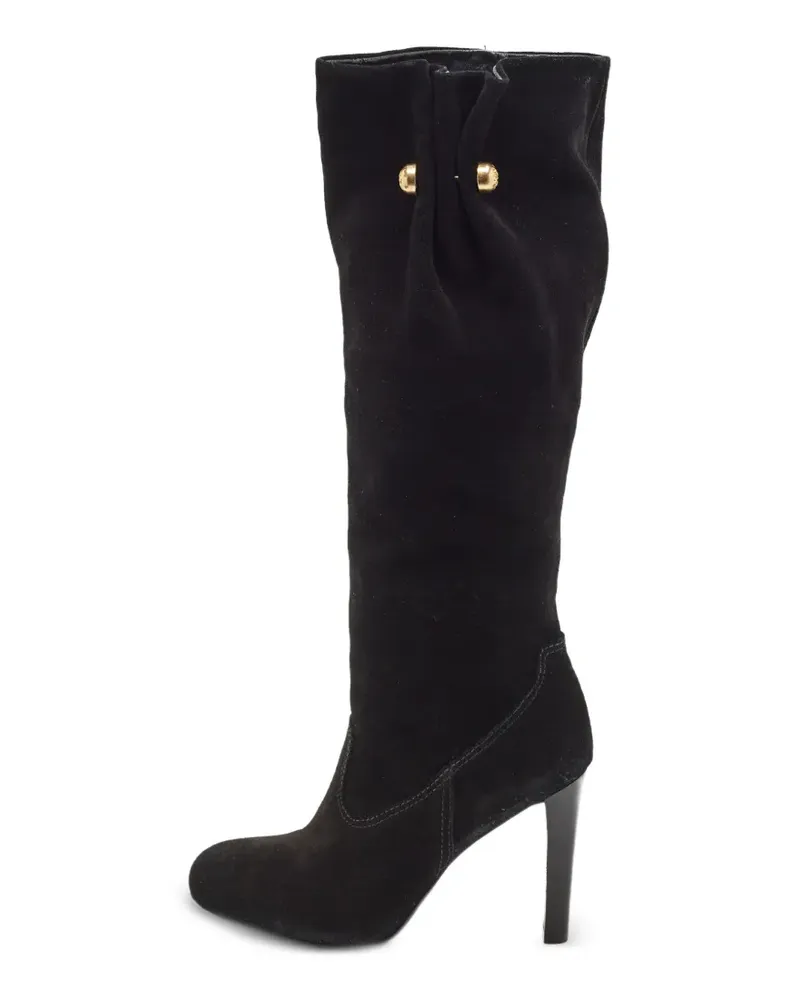 Tory Burch Kniehohe Wildlederstiefel mit Knopfdetail - Schwarz Schwarz