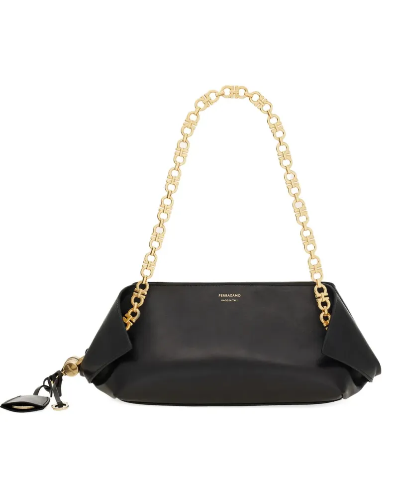 Ferragamo Schultertasche mit gefalteten Kettengliedern - Schwarz Schwarz