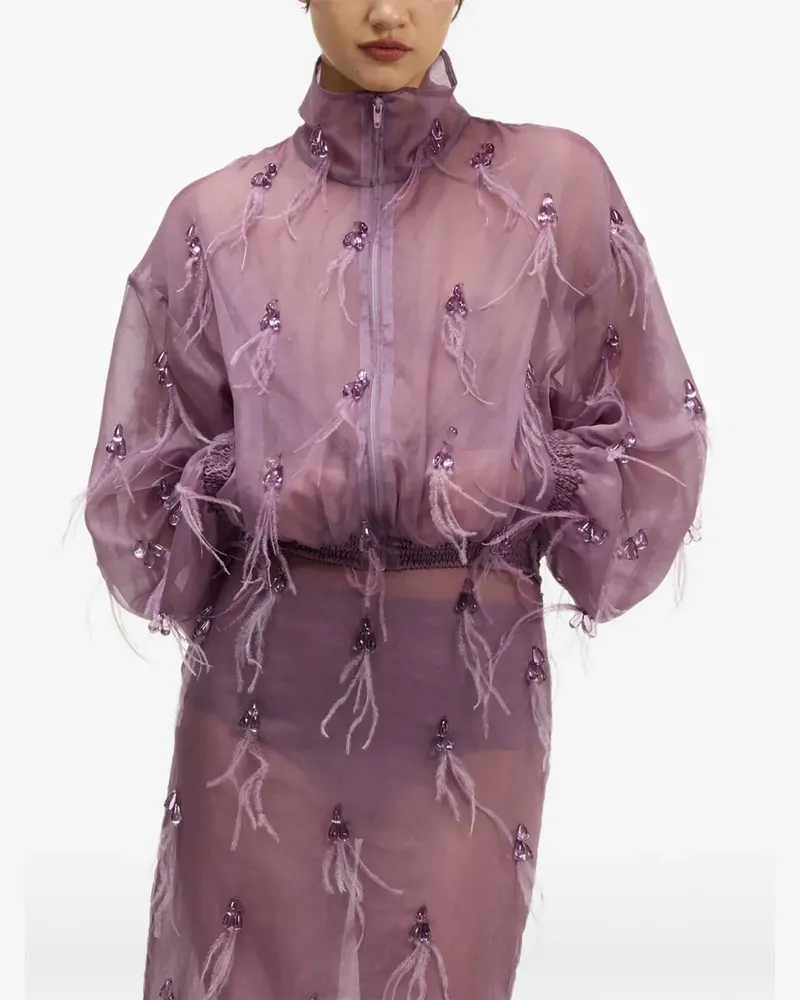 Giuseppe di Morabito Semi-transparente Bomberjacke mit Federn - Violett Violett