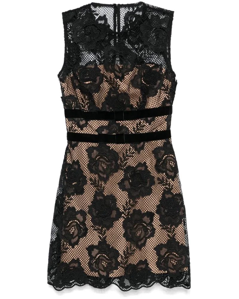 Self-Portrait Spitzen-Minikleid mit Schleife - Schwarz Schwarz