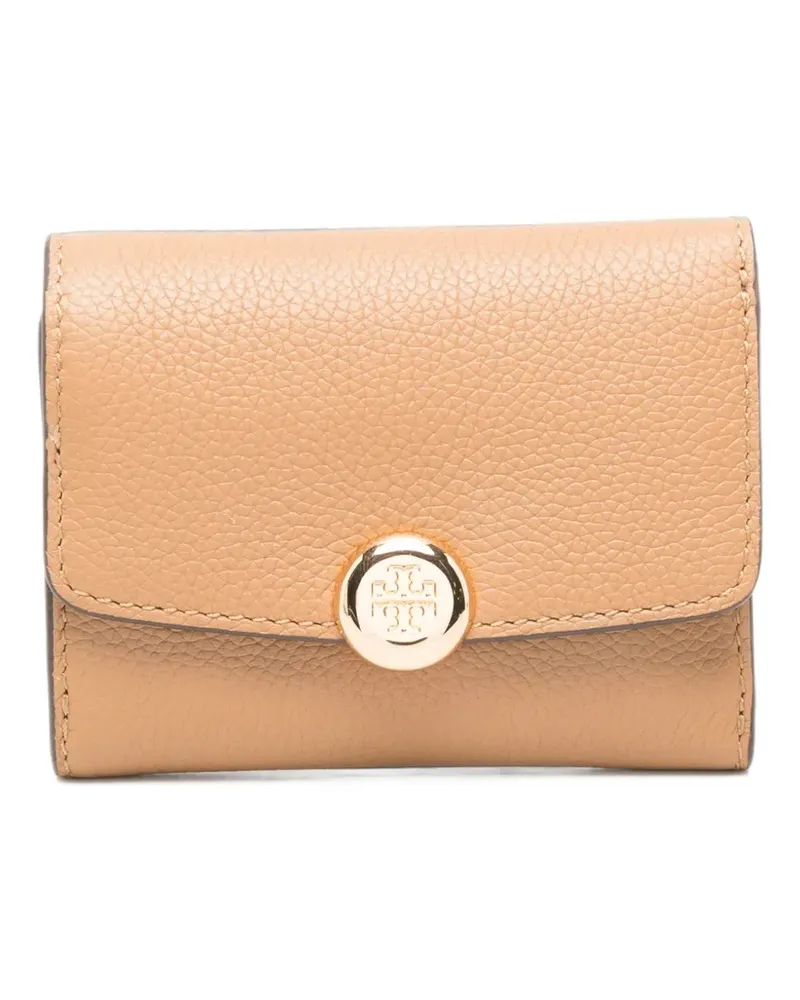 Tory Burch Romy logo-plaque pebbled wallet - Nude Nude