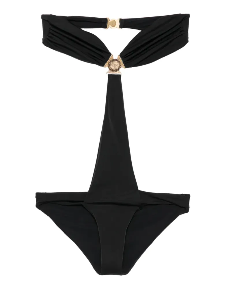 Balmain logo-plaque cut-out swimsuit - Schwarz Schwarz