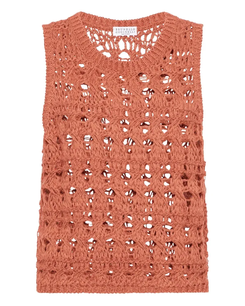 Brunello Cucinelli Oberteil mit Lochstrickmuster - Orange Orange