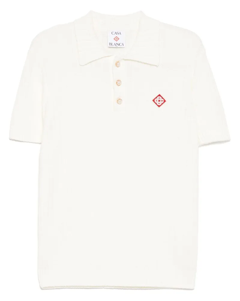 Casablanca Paris Bouclé-Poloshirt mit Logo-Stickerei Weiß