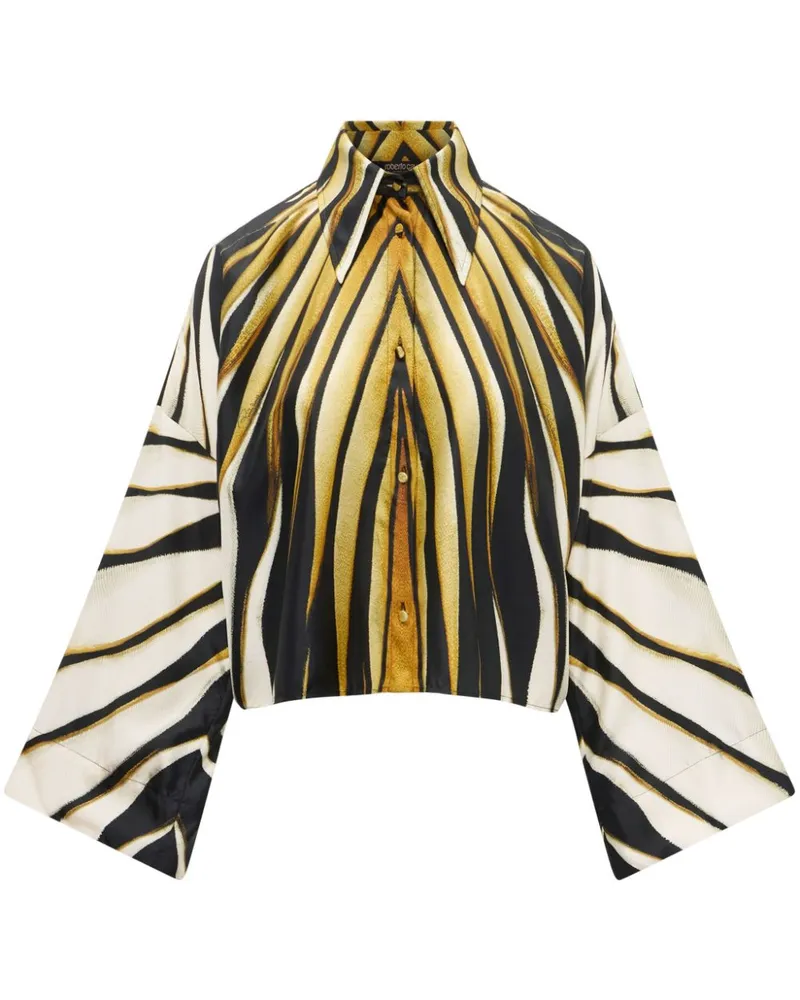 Roberto Cavalli Seidenhemd mit Ray of Gold-Print Gold