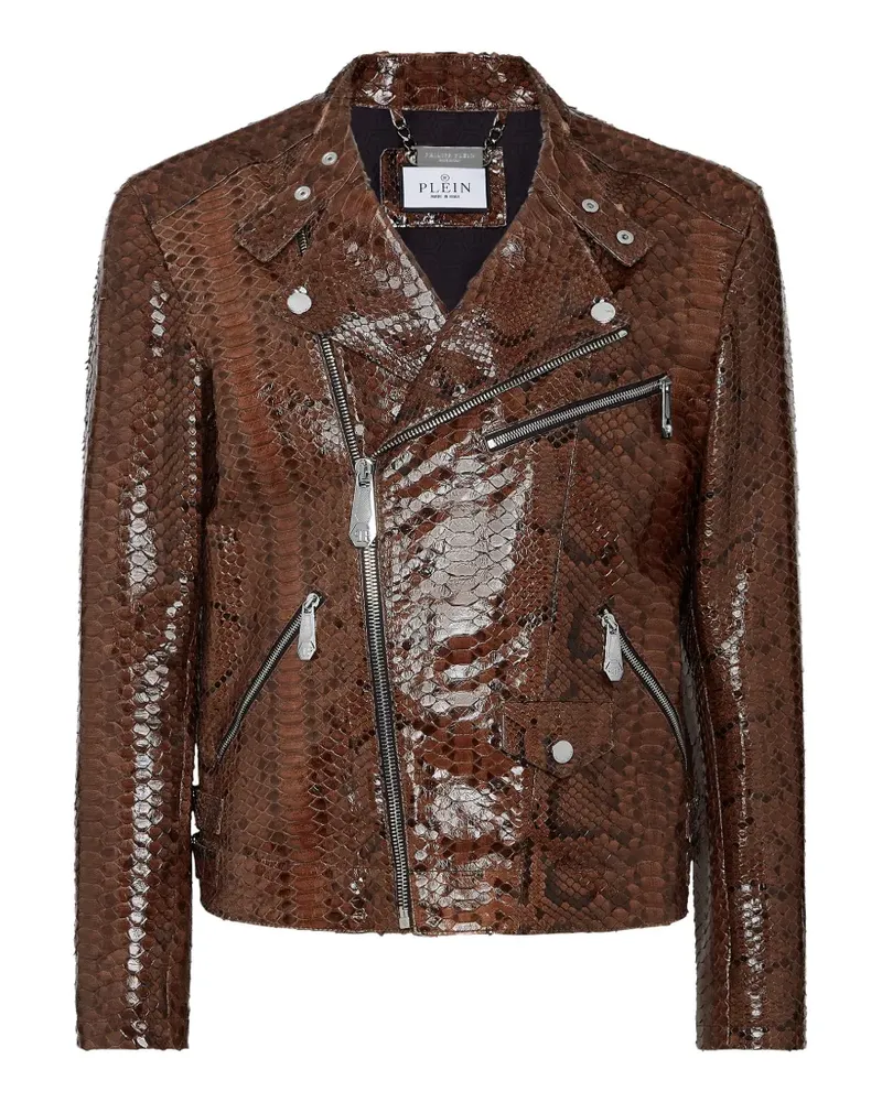 Philipp Plein python leather jacket - Braun Braun