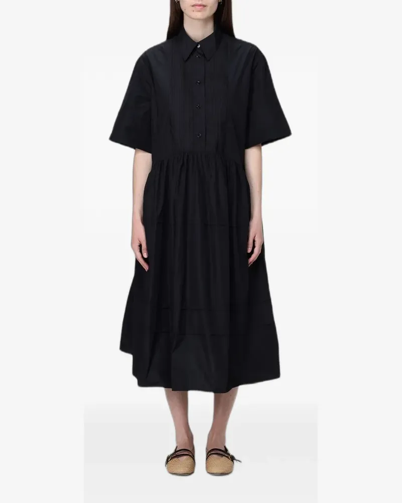 MEIMEIJ Gestuftes Hemdkleid mit plissiertem Latz - Schwarz Schwarz