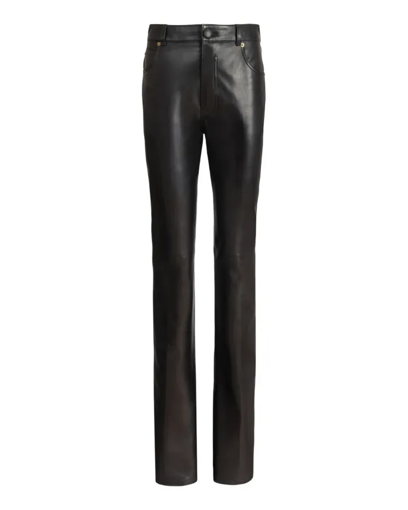Balmain Lederhose mit hohem Bund - Schwarz Schwarz