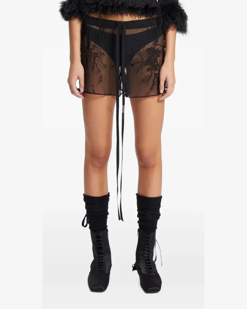 Ann Demeulemeester Bestickte Voile-Shorts - Schwarz Schwarz
