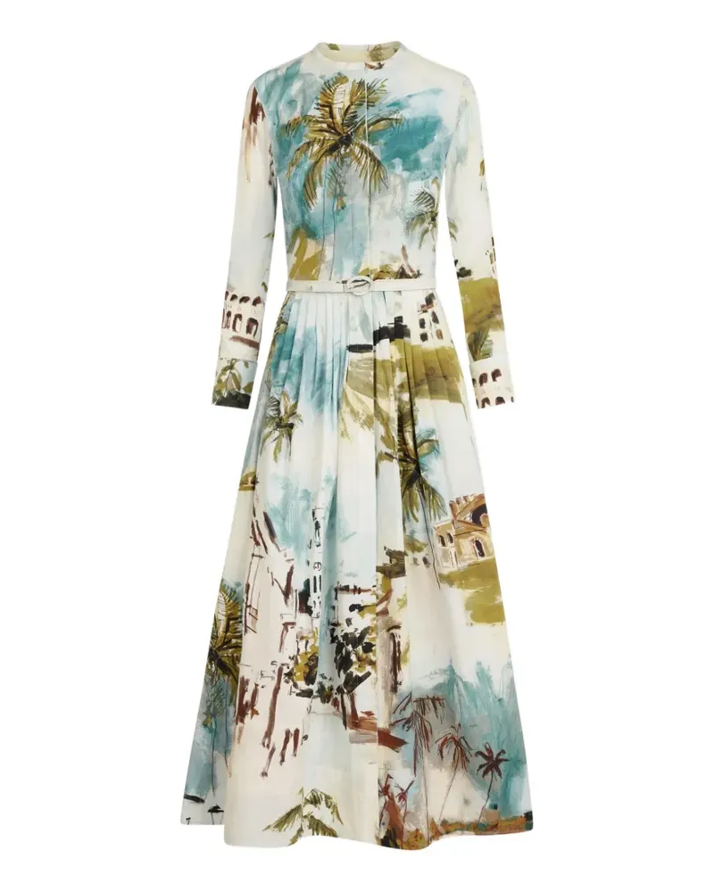 Oscar de la Renta Dominican Landscape cotton poplin short-sleeve dress - Nude Nude