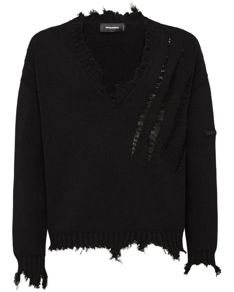 Dsquared2 Pullover in Distressed-Optik Schwarz