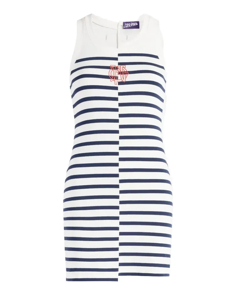 Jean Paul Gaultier Asymmetrisches Marinière Kleid aus Baumwollstretch mit Logo - Weiß Weiß