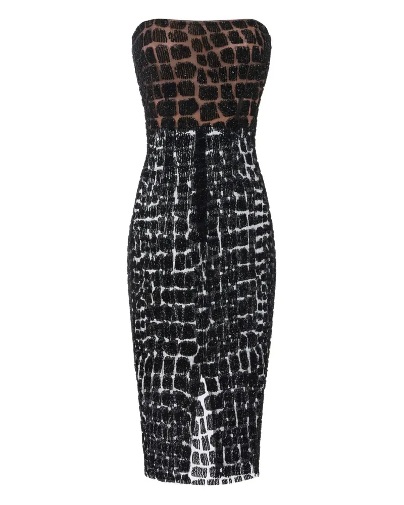 Elisabetta Franchi Midikleid mit Kroko-Effekt - Schwarz Schwarz