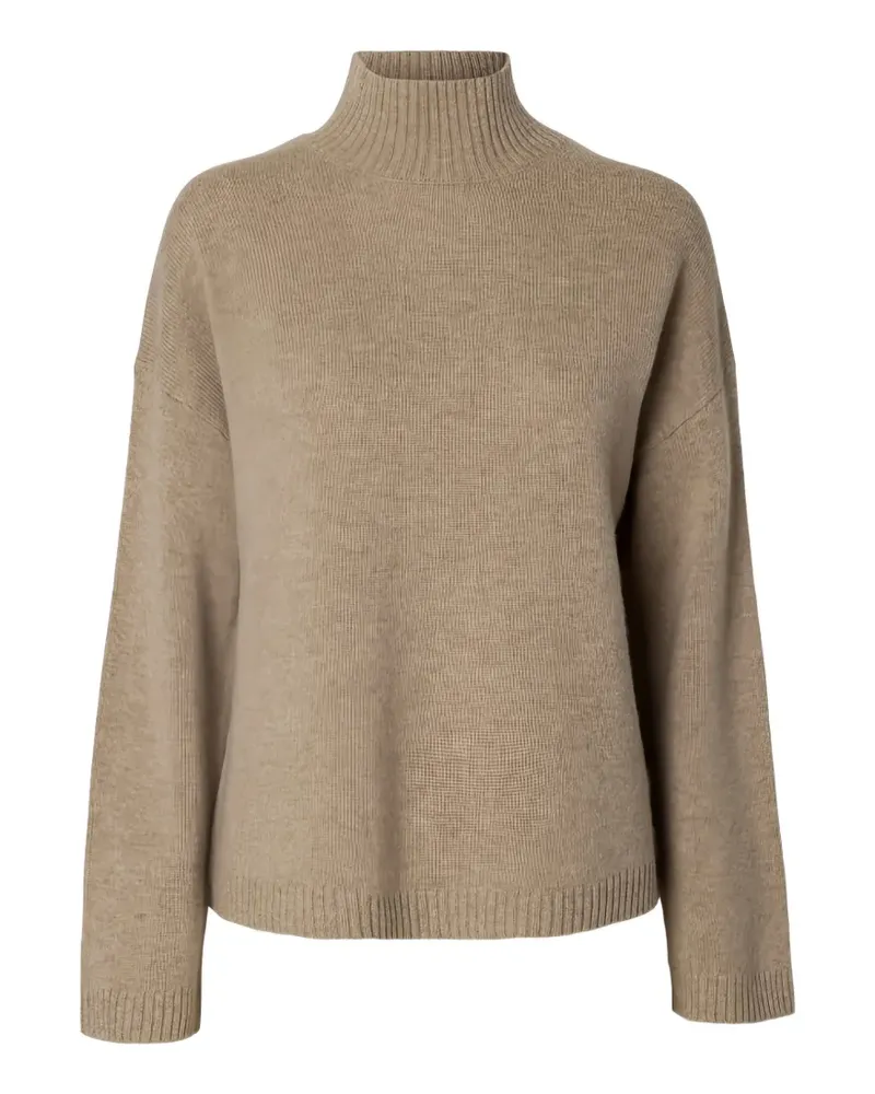 Selected ribbed-knit high-neck sweater - Nude Nude