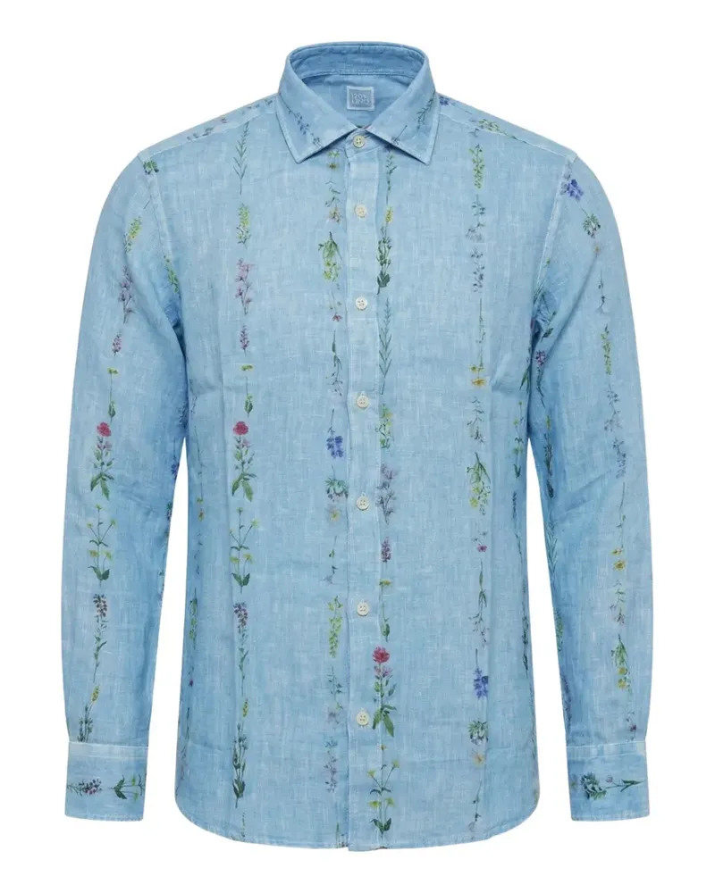 120% Lino floral-print linen shirt - Blau Blau
