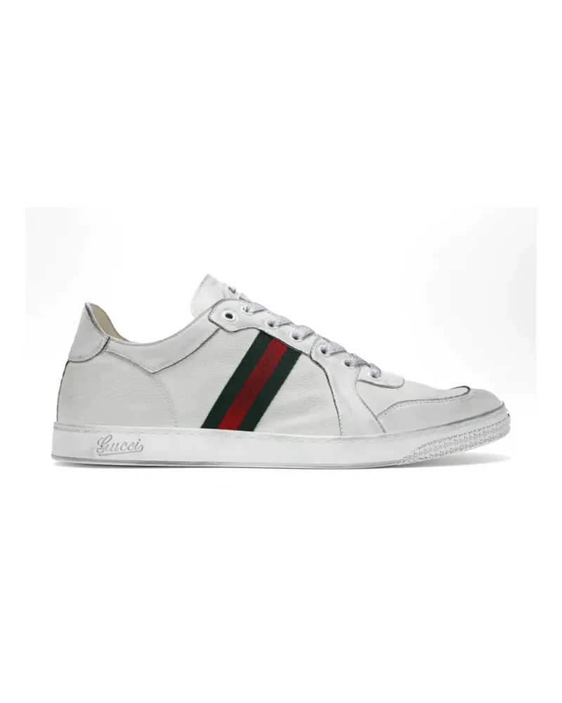 Gucci Stretch stripe-detail logo-embossed leather sneakers - Weiß Weiß