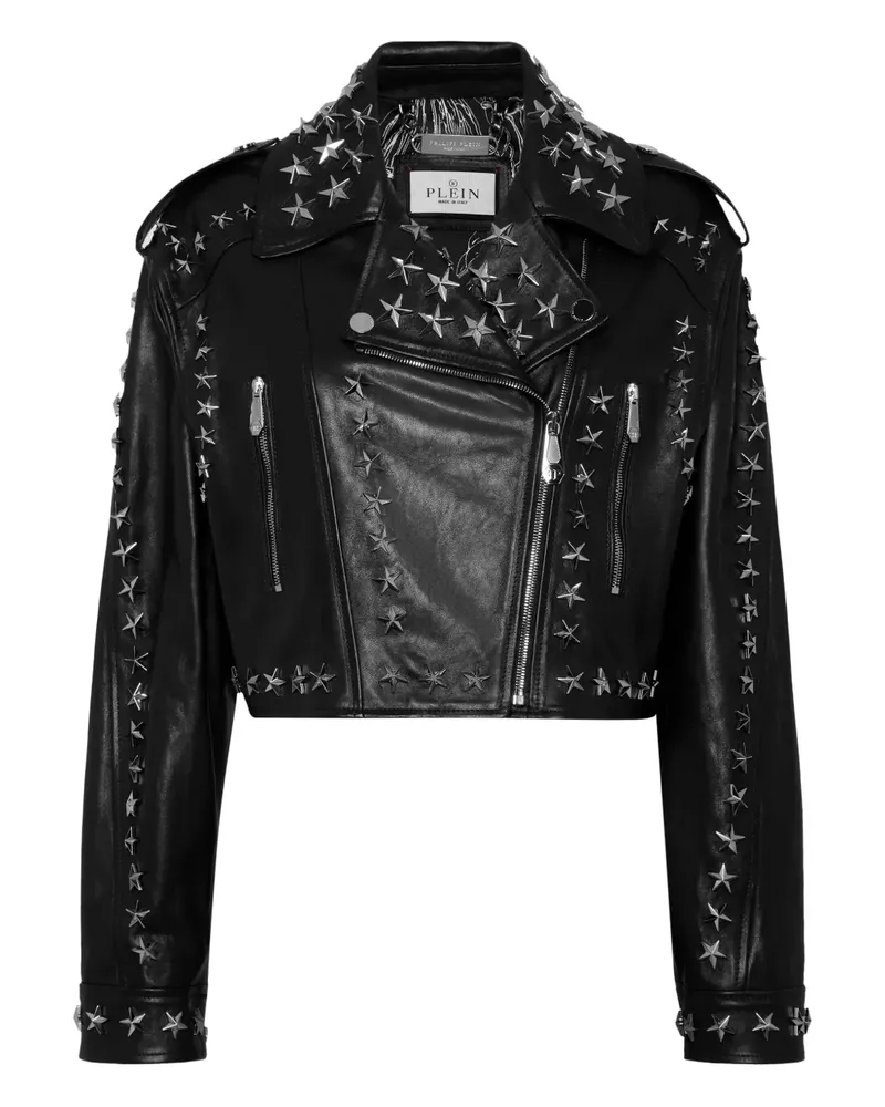 Philipp Plein Bikerjacke mit Sternnieten - Schwarz Schwarz