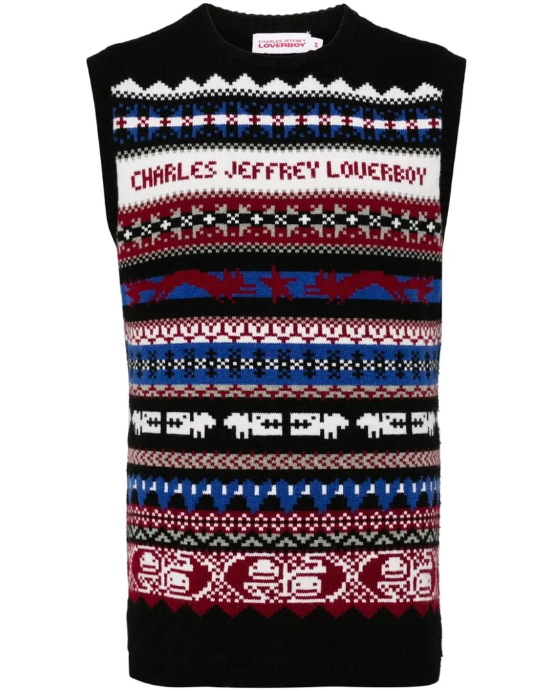 Charles Jeffrey Loverboy Weste mit Fair-Isle-Strickmuster Schwarz