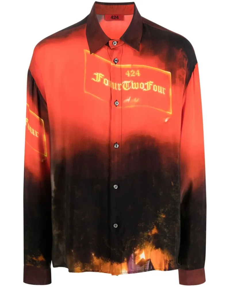 FourTwoFour on Fairfax Hemd mit grafischem Print - Rot Rot