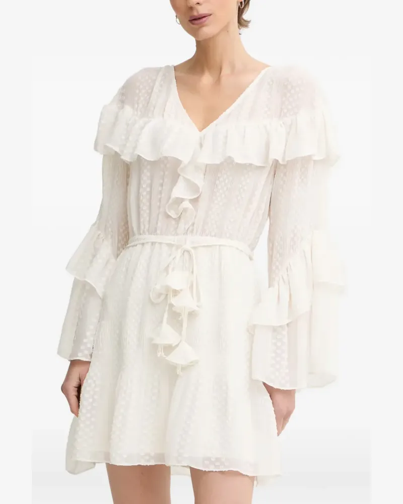 Guess Gerüschtes Kleid mit Gürtel - Weiß Weiß