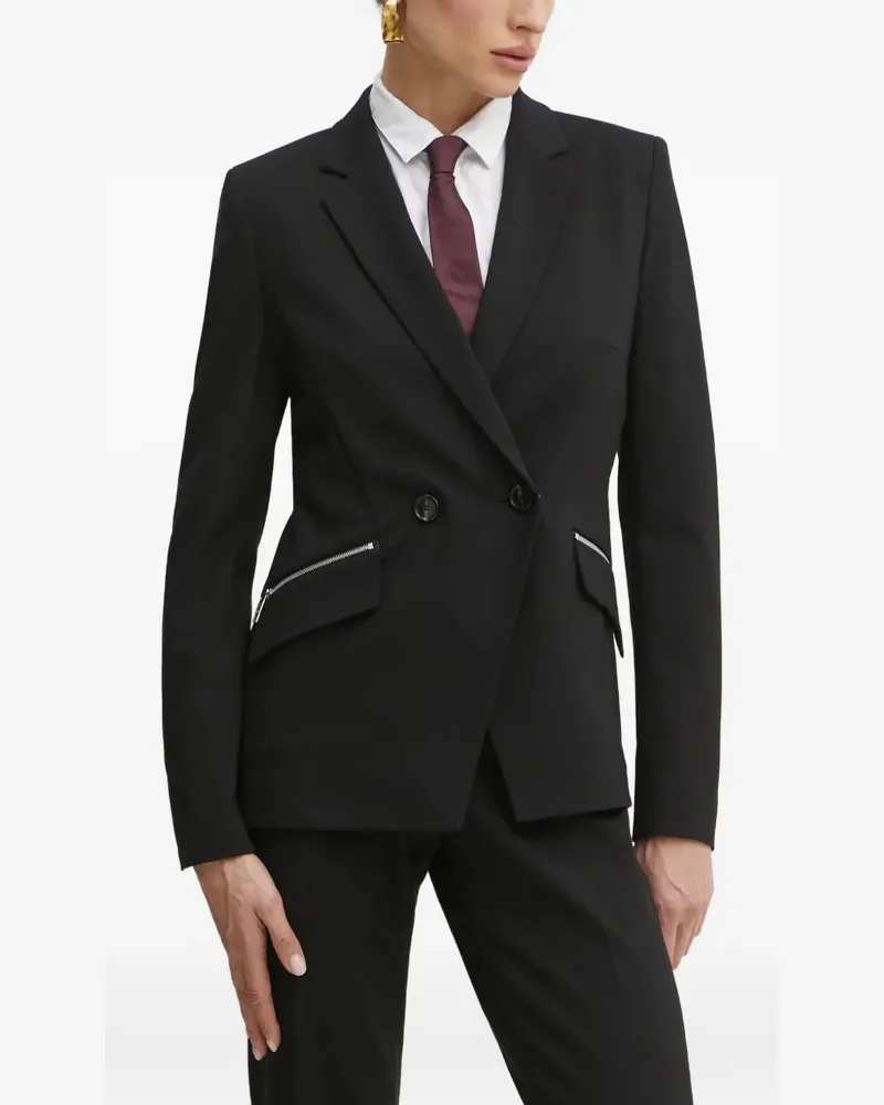 HUGO BOSS Doppelreihiger Blazer mit Reißverschlusstasche - Schwarz Schwarz